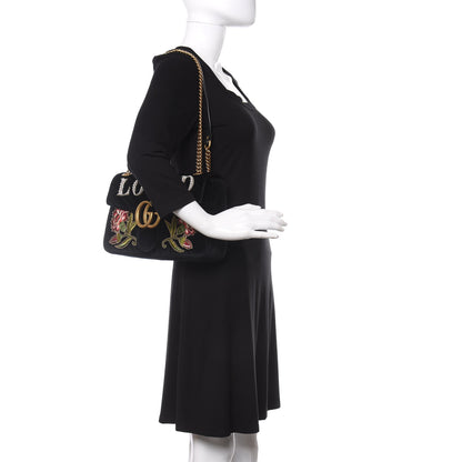 Gucci Velvet Matelasse Loved Embroidered Medium GG Marmont Shoulder Bag Black 2 of 9
