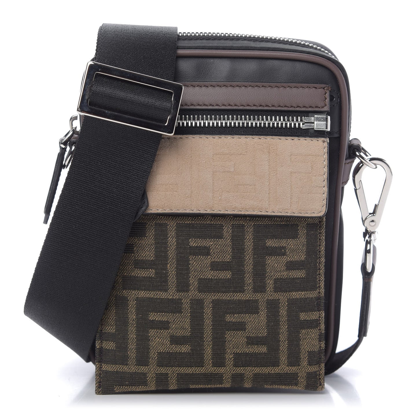 Nylon Fabric Jacquard Chamois FF 1974 Medium Crossbody Messenger Black Nuvola