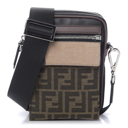 Fendi Nylon Fabric Jacquard Chamois FF 1974 Medium Crossbody Messenger Black Nuvola 1 of 9