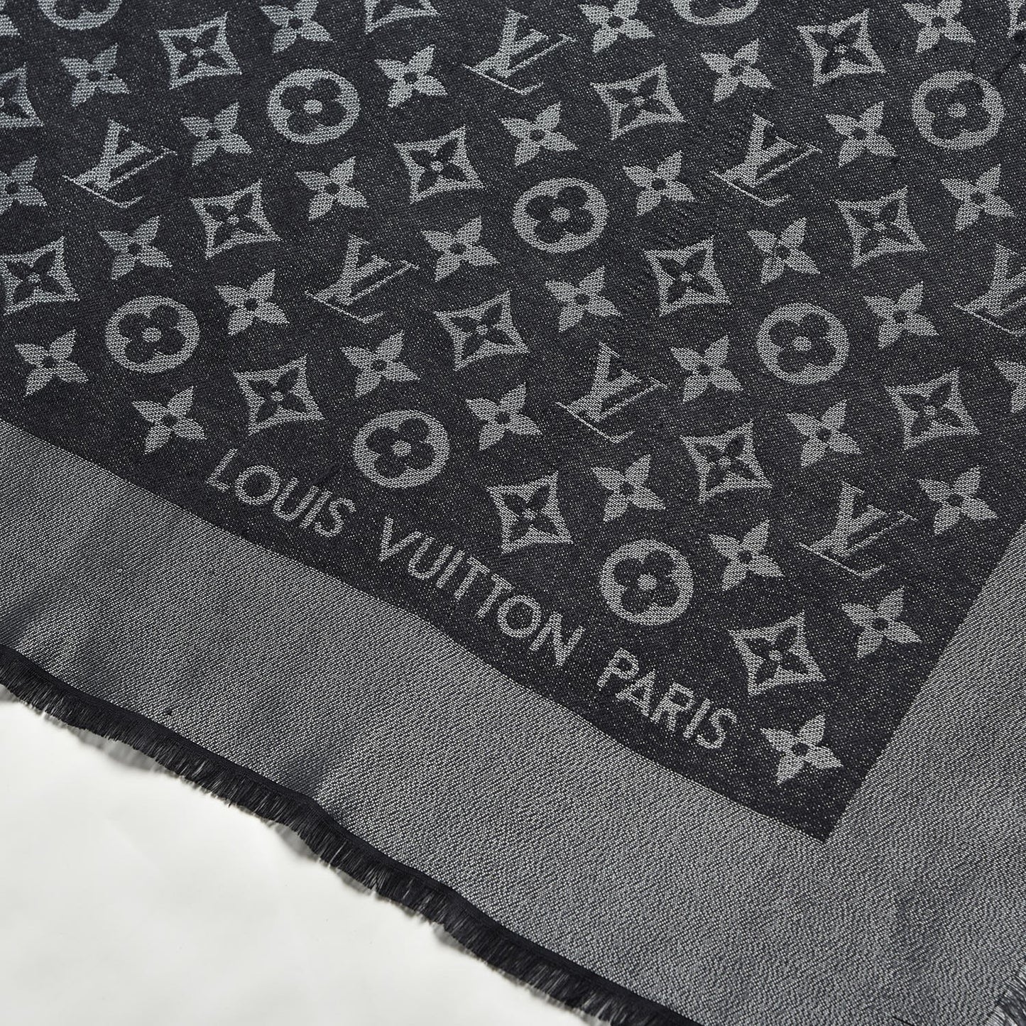 Silk Lurex Wool Monogram Shine Shawl Black