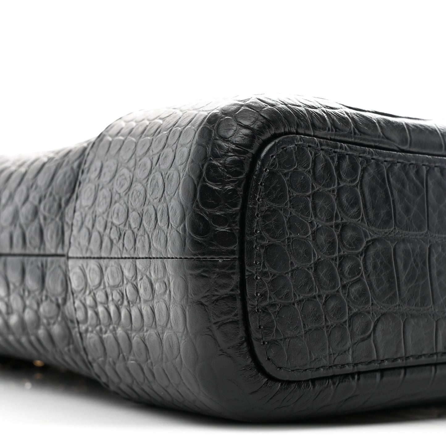 Crocodile Embossed Calfskin Medium Gabrielle Cocodile Hobo Black