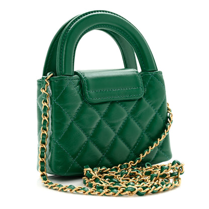 Chanel Shiny Aged Calfskin Quilted Mini Nano Kelly Shopper Green 5 of 12