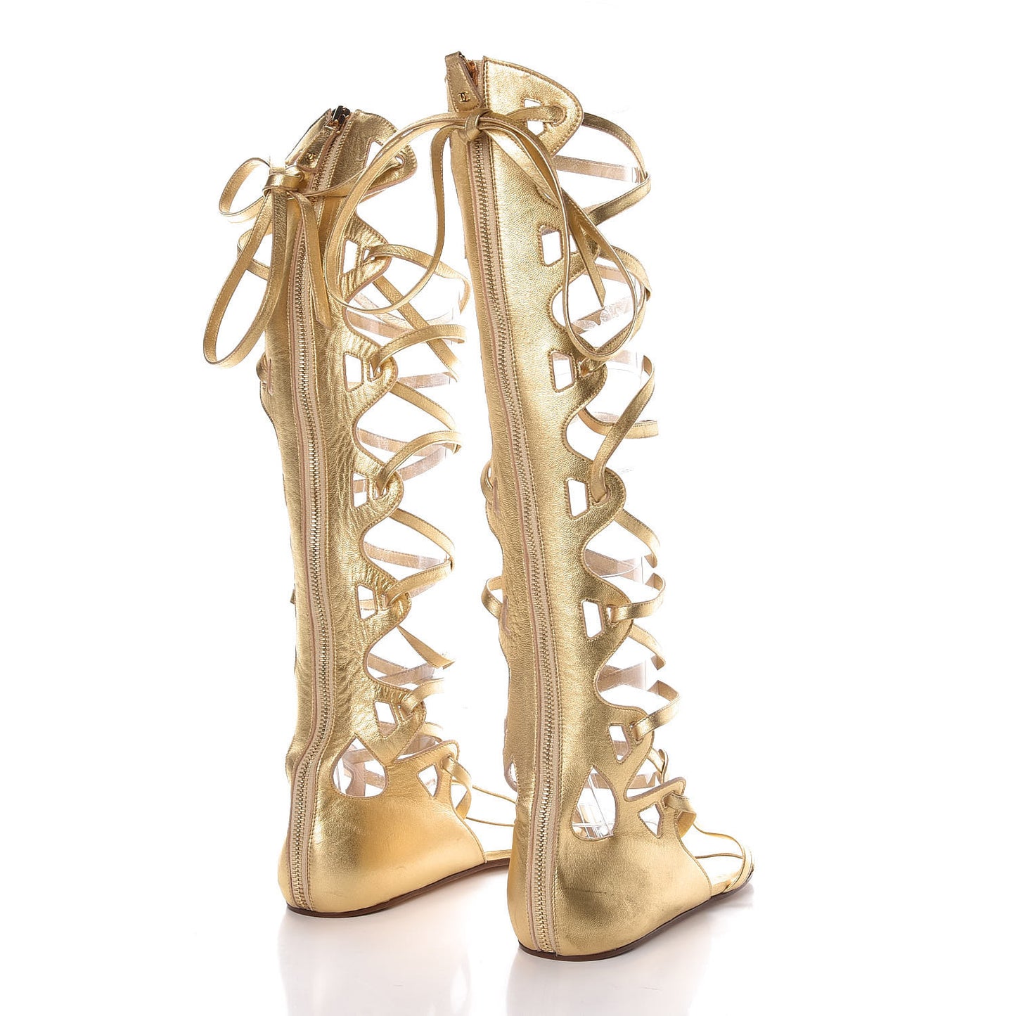 Metallic Lambskin Gladiator Sandals 38 Gold