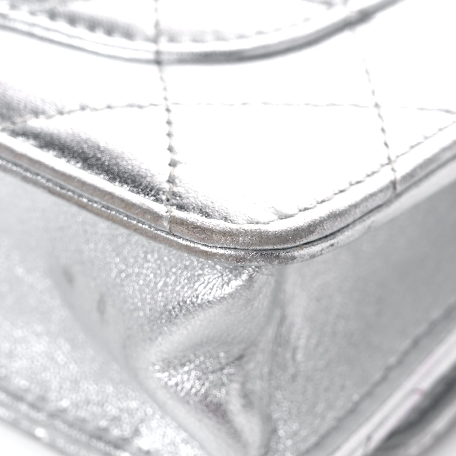 Chanel Metallic Lambskin Quilted Wallet On Chain WOC Silver 11 of 26