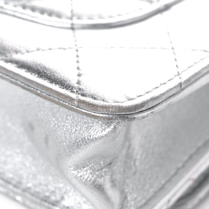 Chanel Metallic Lambskin Quilted Wallet On Chain WOC Silver 11 of 26