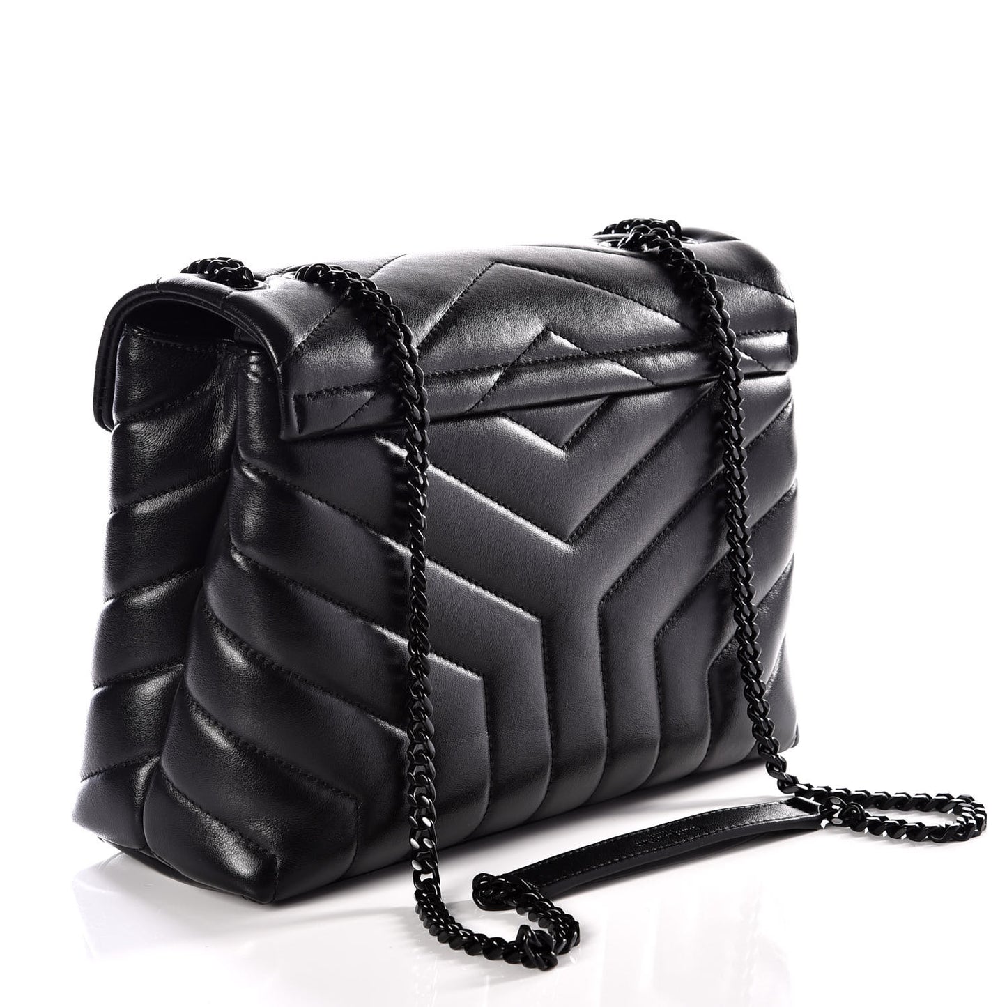 Calfskin Y Quilted Monogram Small Loulou Chain Satchel Black