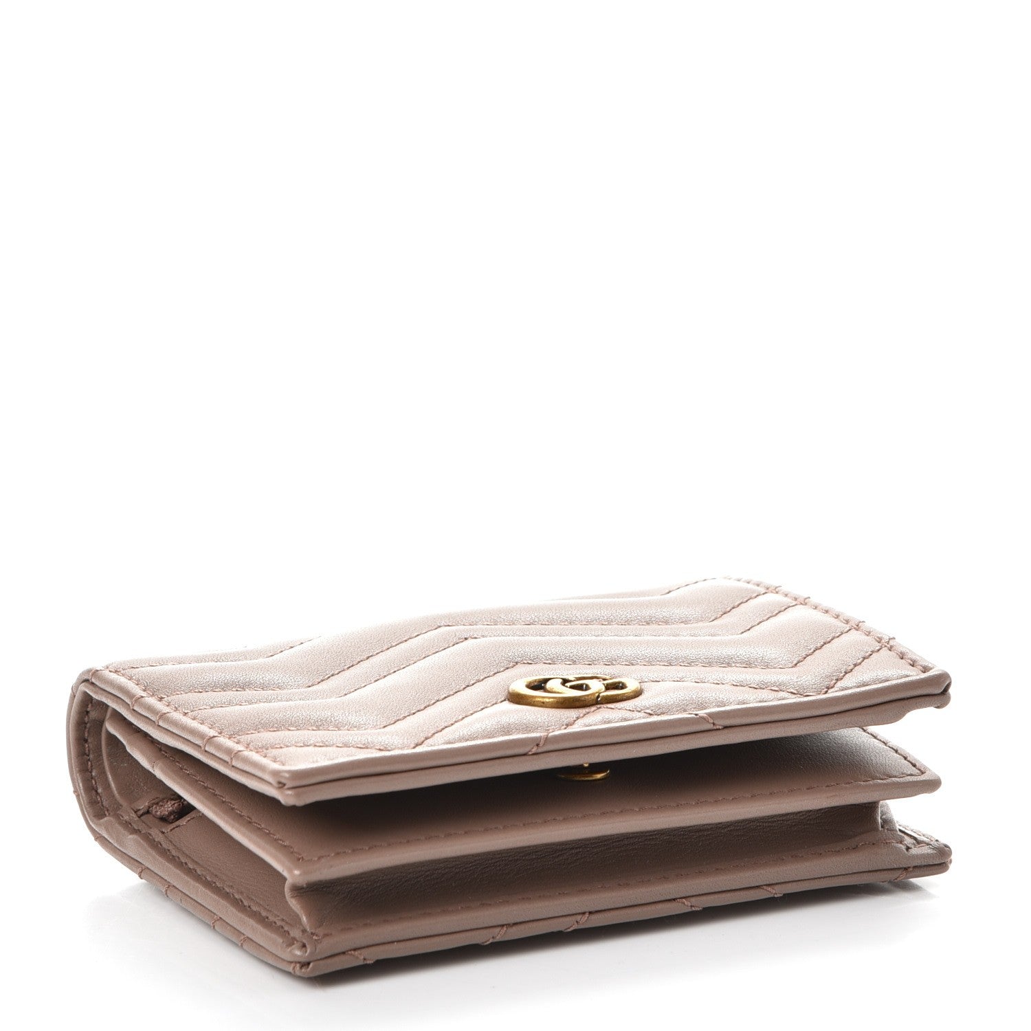 Gucci Calfskin Matelasse GG Marmont Card Case Wallet Porcelain Rose 4 of 8