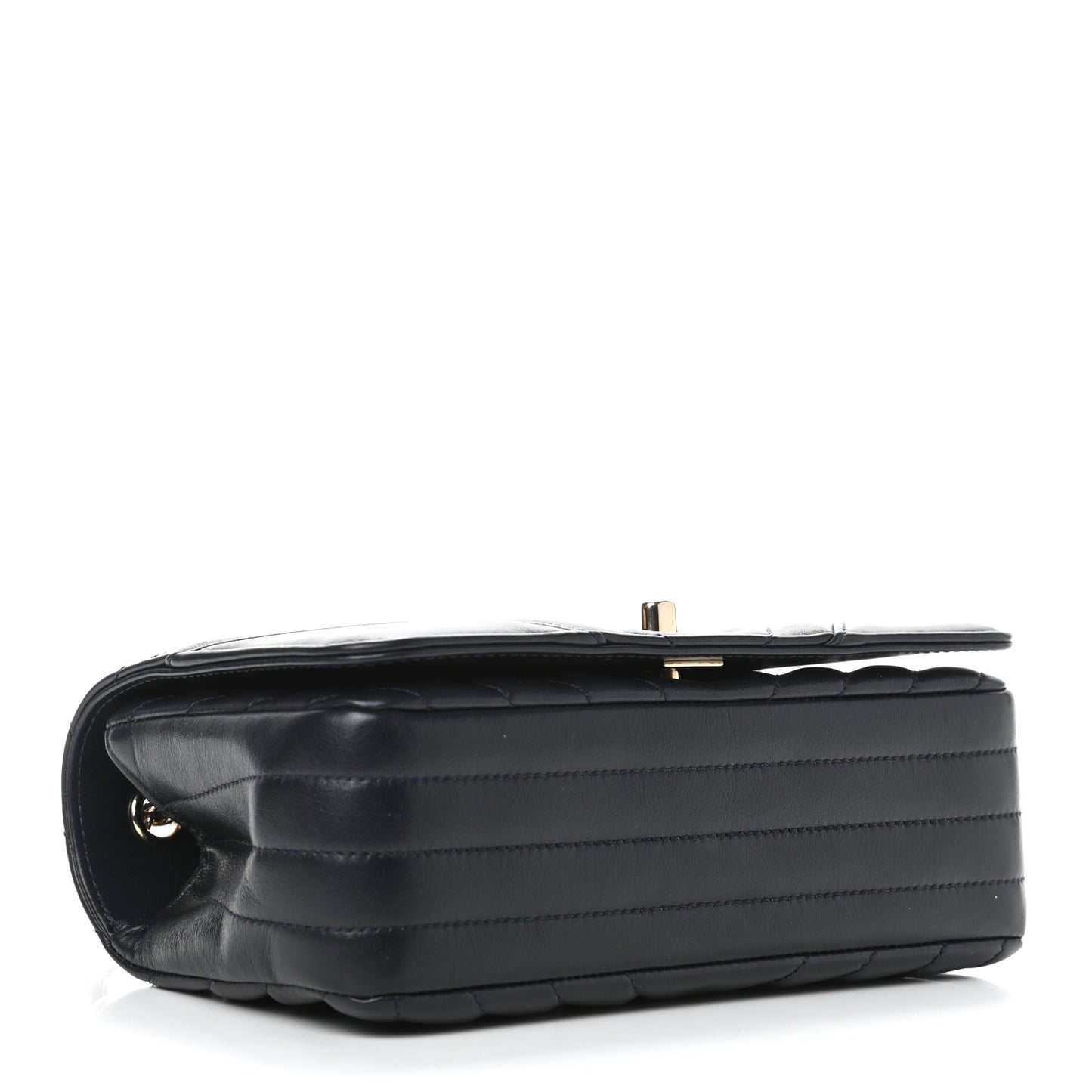 Calfskin Chevron Quilted Mini Statement Flap Navy Blue