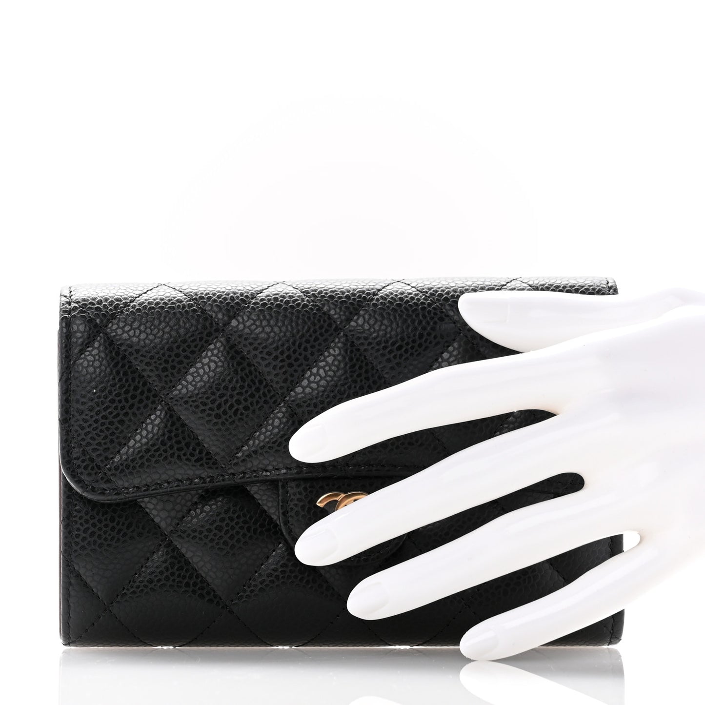 Caviar Quilted Medium Flap Wallet Black