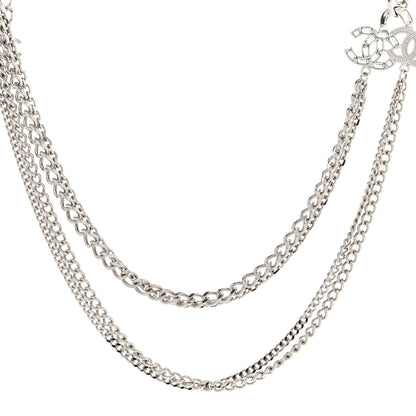 Chanel Baguette Crystal CC Multi Strand Long Chain Necklace Silver 1 of 6