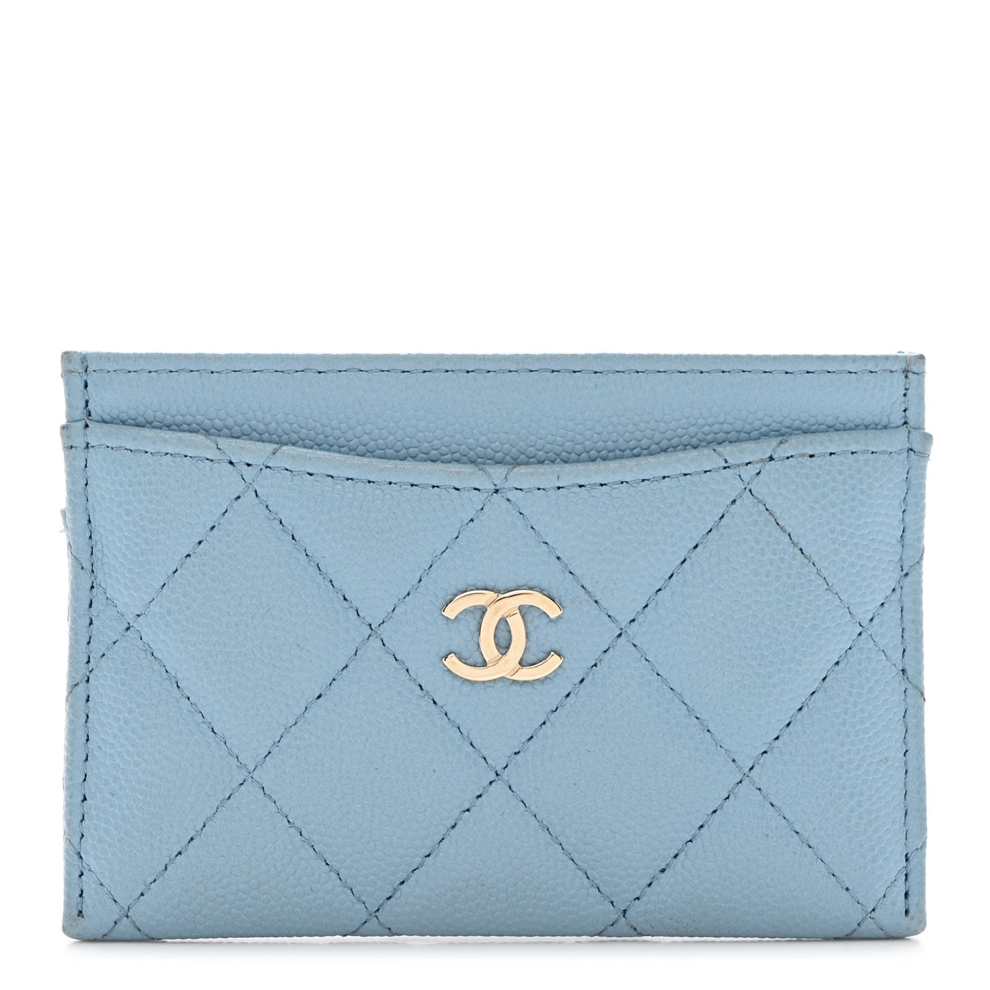 Caviar Quilted Card Holder Light Blue