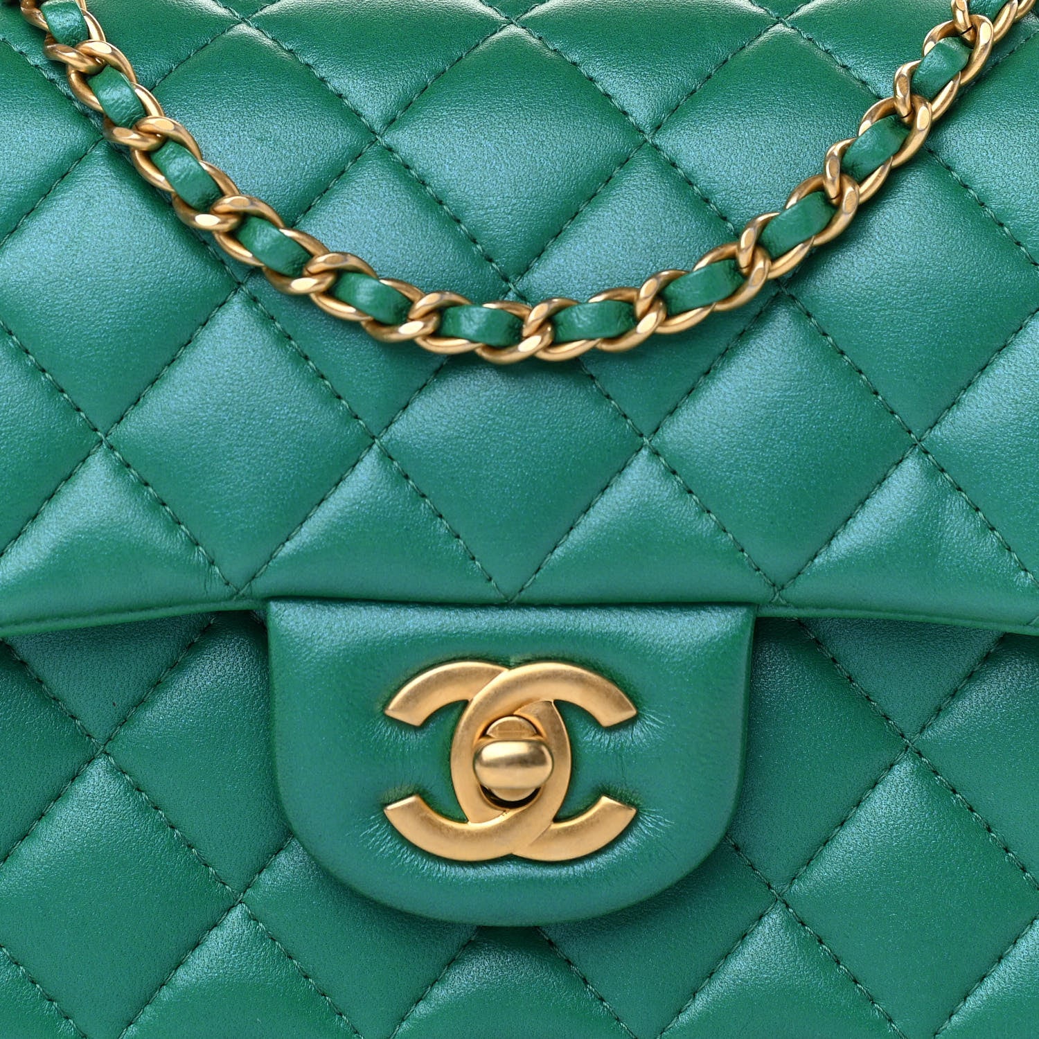 Chanel Iridescent Lambskin Quilted Mini Top Handle Rectangular Flap Green 8 of 11