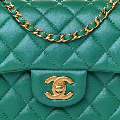 Chanel Iridescent Lambskin Quilted Mini Top Handle Rectangular Flap Green 8 of 11