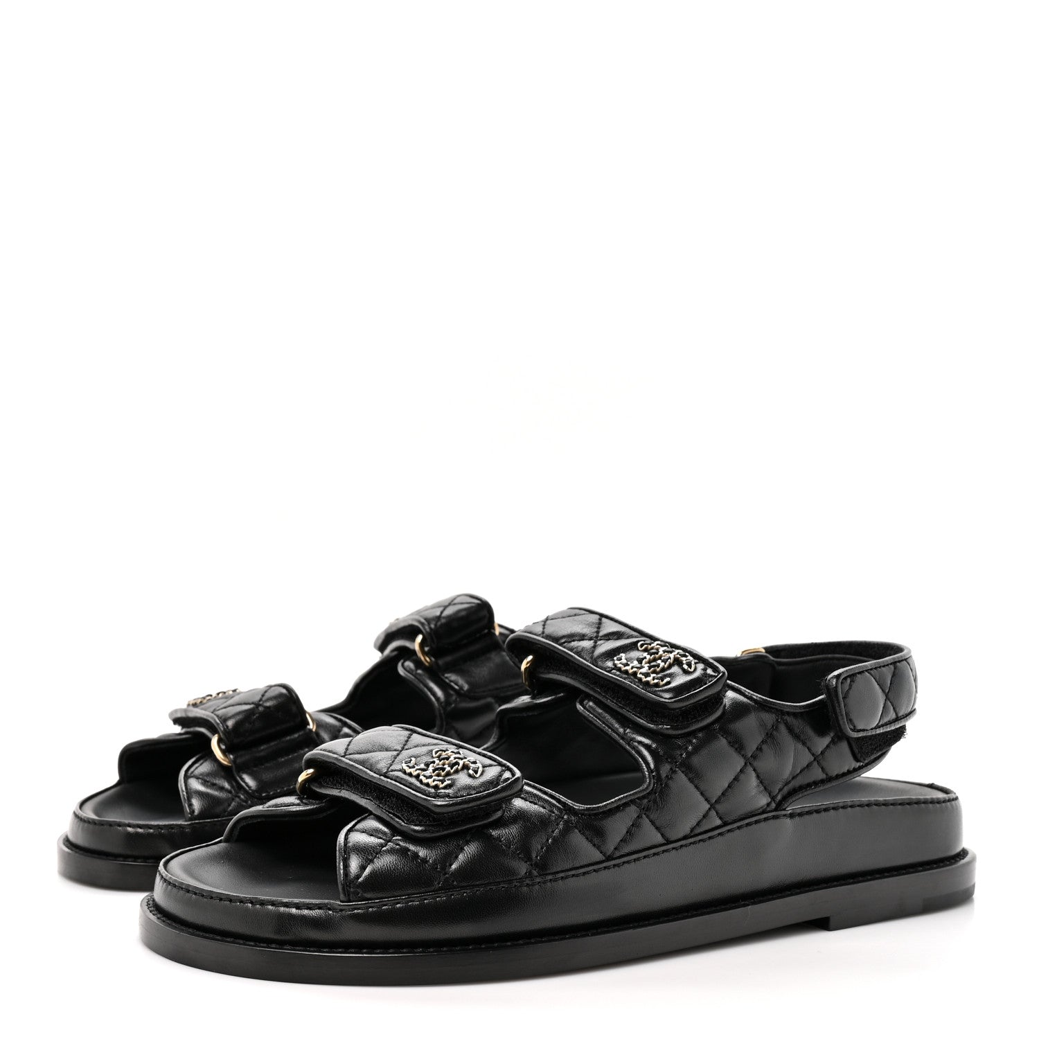 Chanel Grained Calfskin Velcro Dad Sandals 38 Black 4 of 10