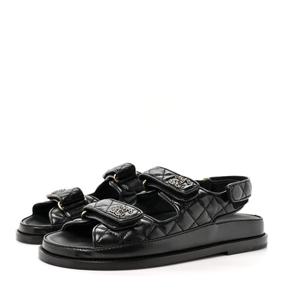 Chanel Grained Calfskin Velcro Dad Sandals 38 Black 4 of 10