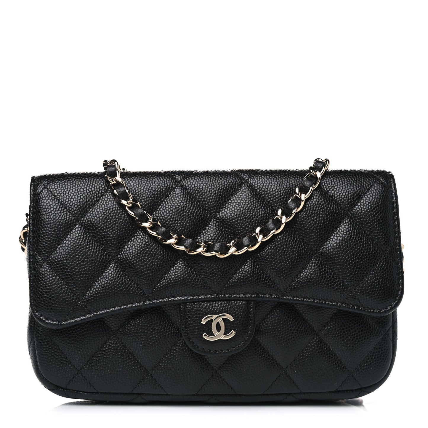 Caviar Quilted Flap Phone Holder With Chain Black