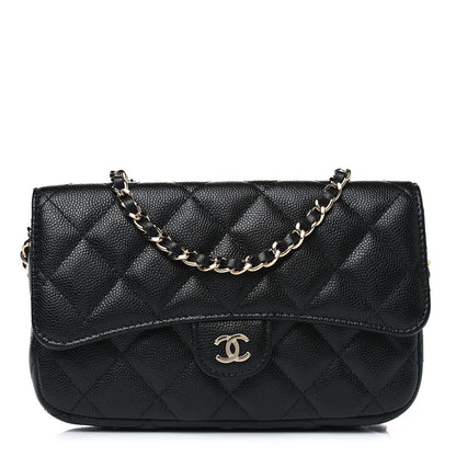 Chanel Caviar Quilted Flap Phone Holder With Chain Black 1 of 5