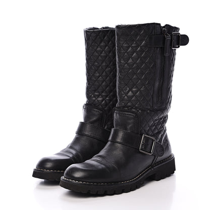 Chanel Calfskin Quilted Biker Boots 36.5 Black 3 of 9