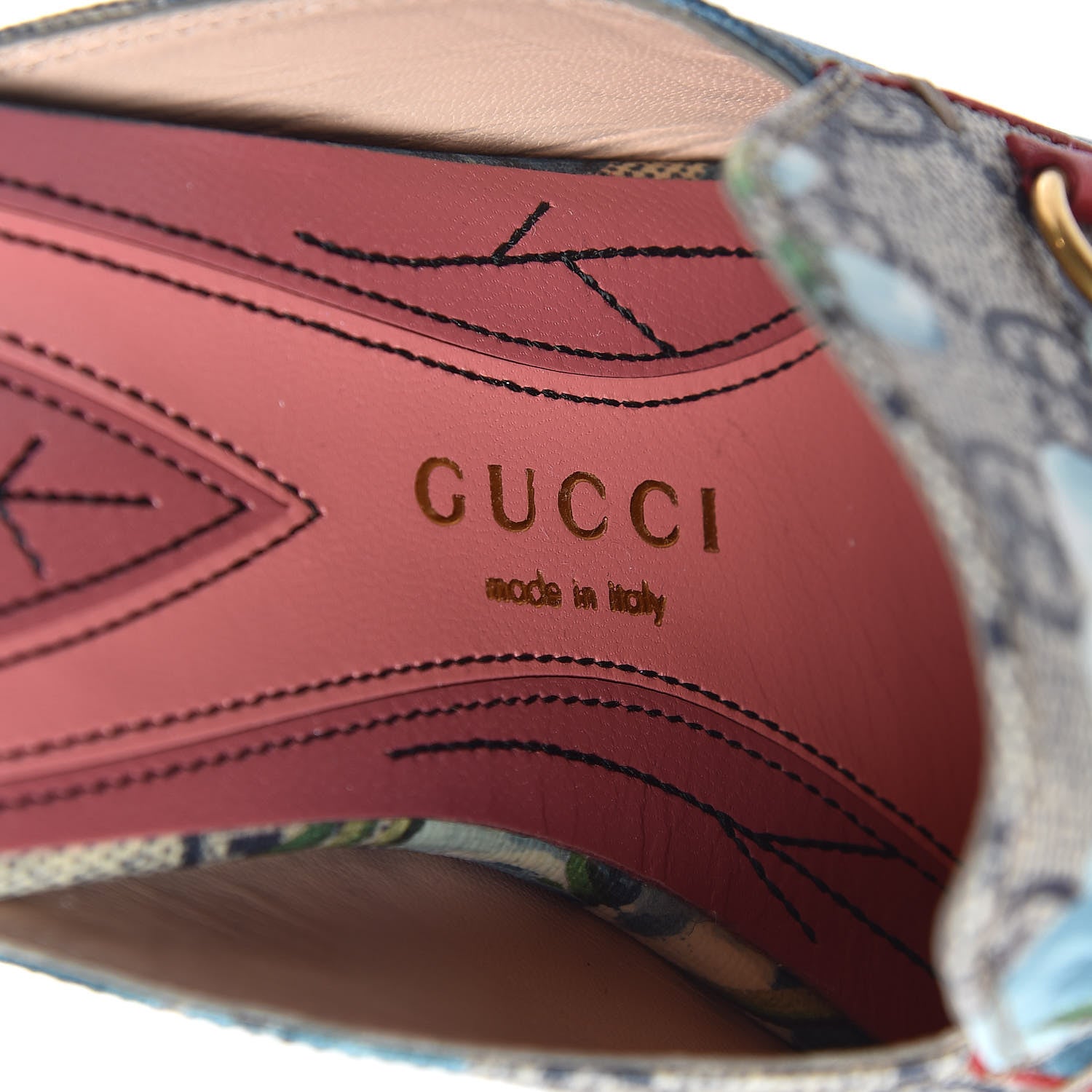 Gucci GG Supreme Monogram Blooms Womens Princetown Slippers 40 Beige Blue Navy Hibiscus Red 9 of 11
