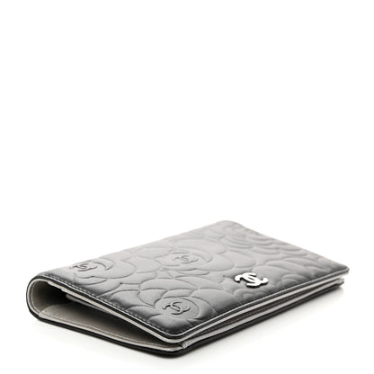 Chanel Lambskin Camellia Embossed Yen Wallet Black 4 of 9