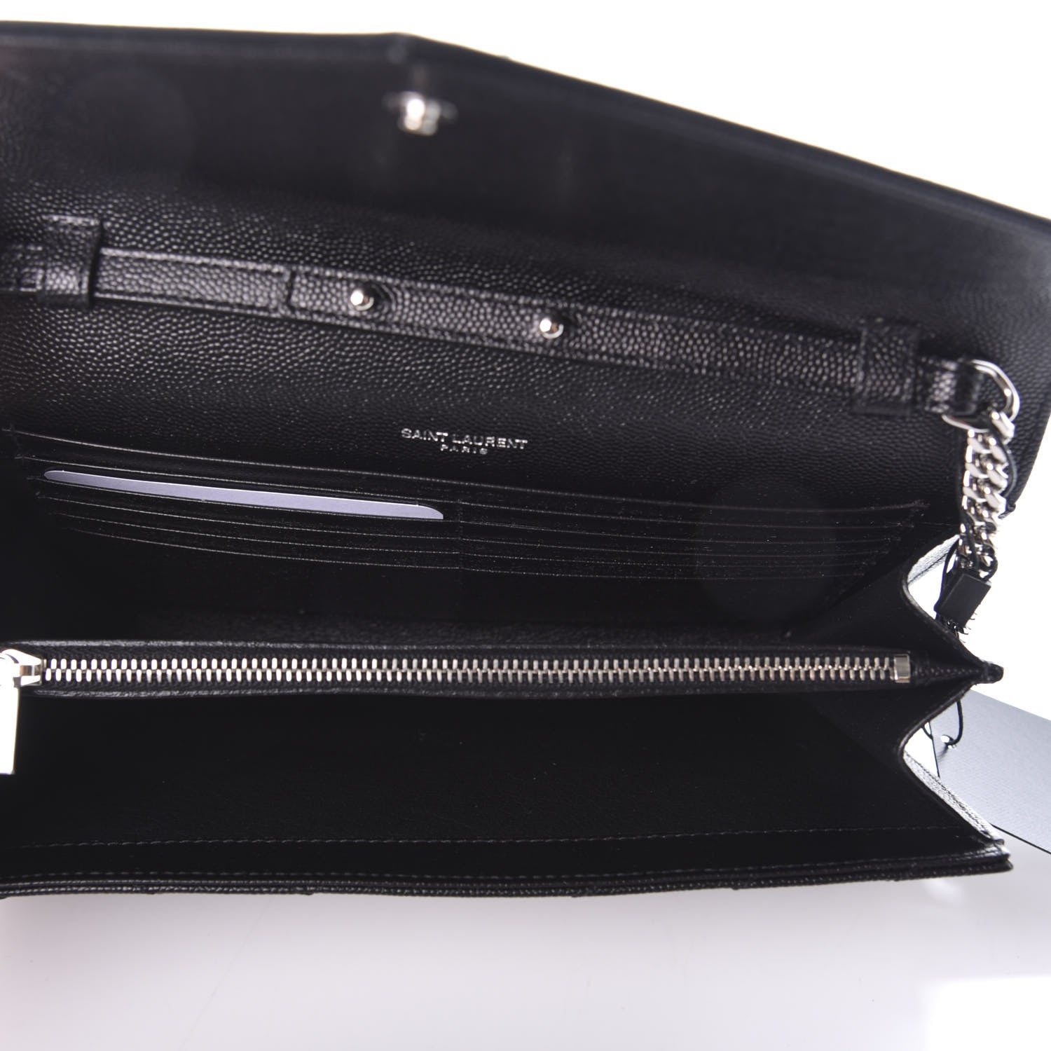 Saint Laurent Grain De Poudre Matelasse Chevron Monogram Chain Wallet Black 5 of 8
