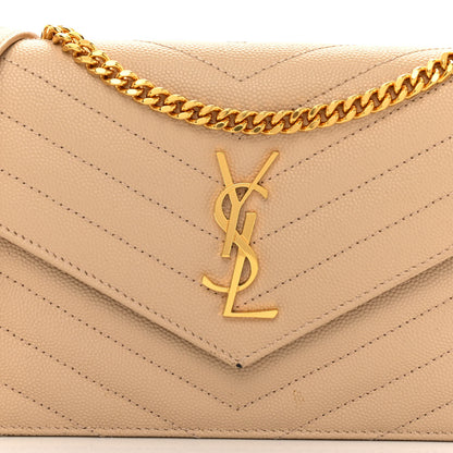 Saint Laurent Grain De Poudre Matelasse Chevron Monogram Envelope Chain Wallet Nude Powder 7 of 15