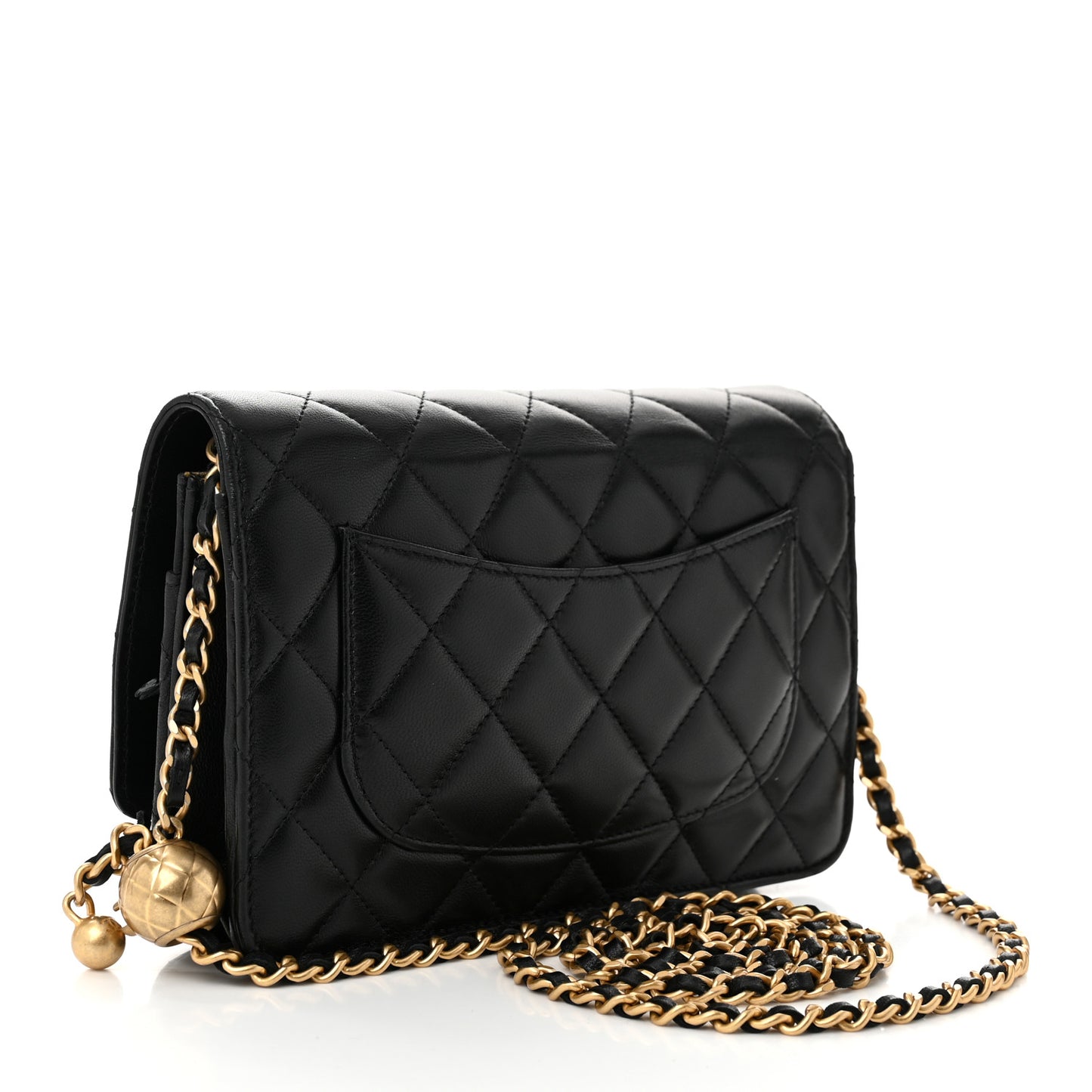 Lambskin Quilted CC Pearl Crush Wallet on Chain WOC Black