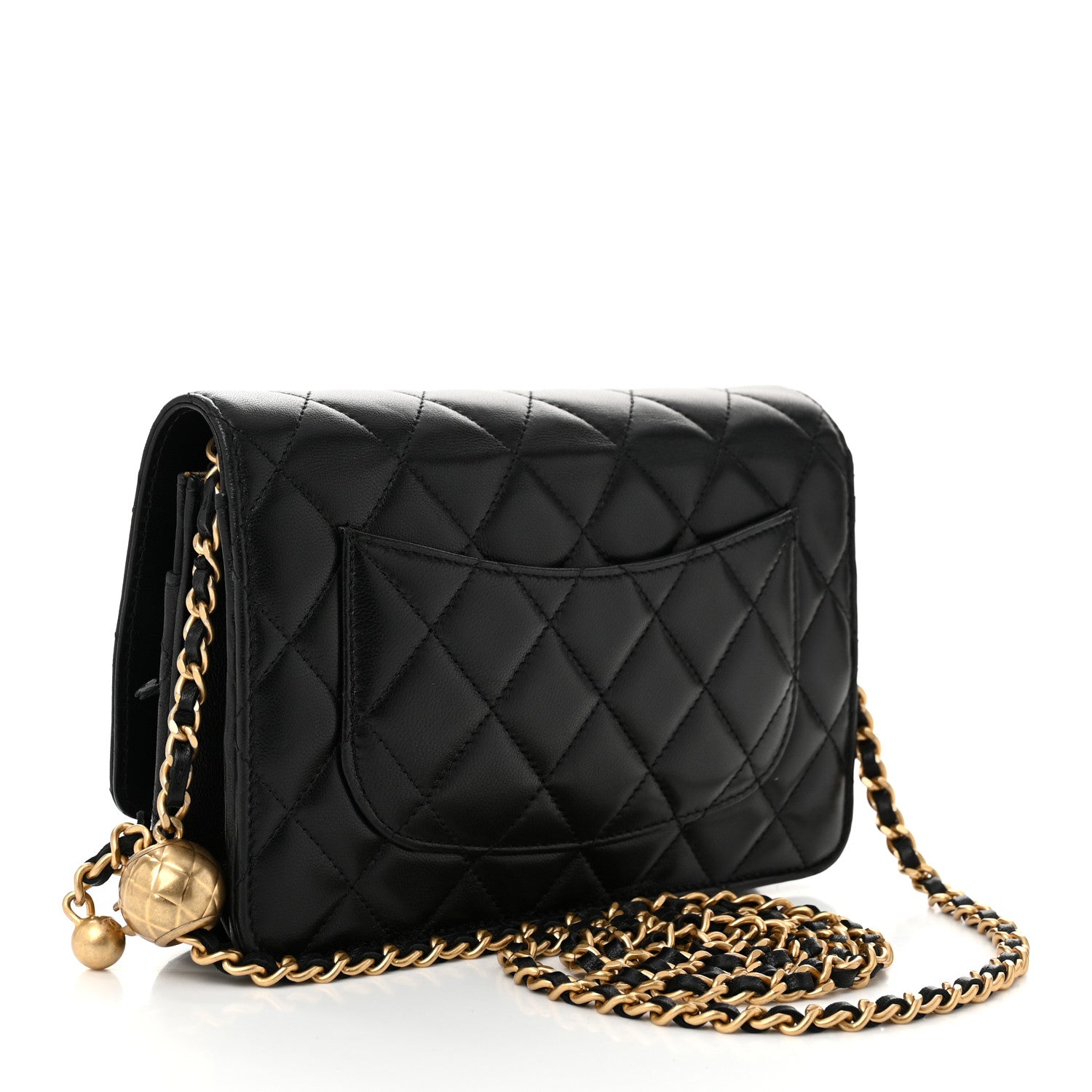 Chanel Lambskin Quilted CC Pearl Crush Wallet on Chain WOC Black 3 of 11