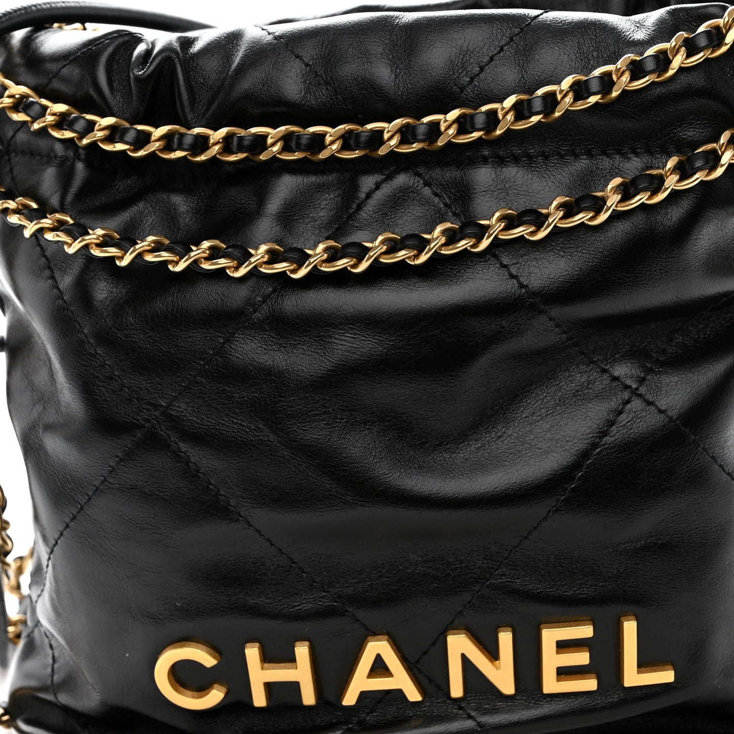 Shiny Calfskin Quilted Mini Chanel 22 Black