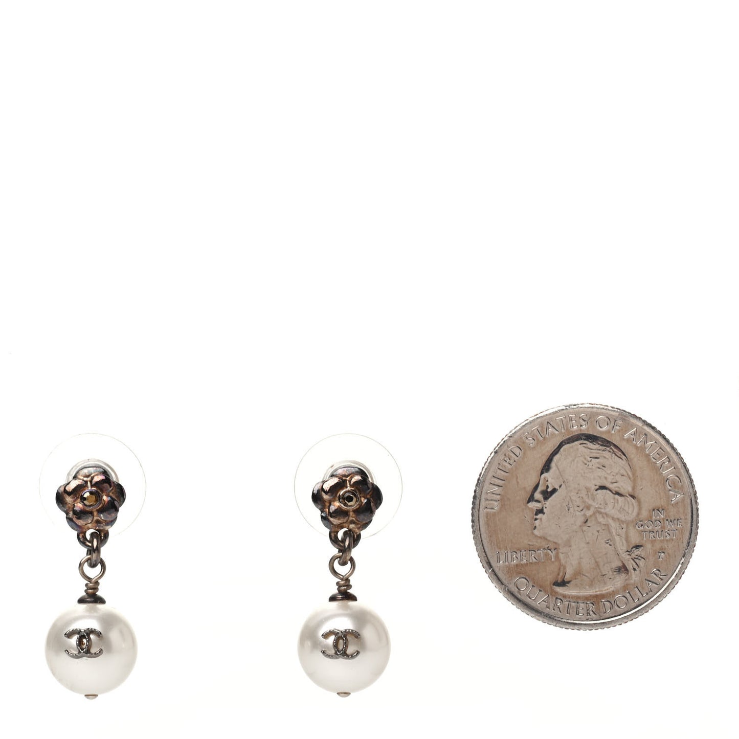 Crystal Pearl CC Flower Drop Earrings Silver