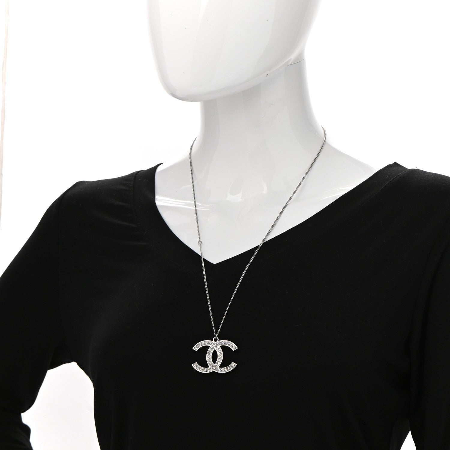 Chanel Crystal Large CC Necklace Silver 2 of 7