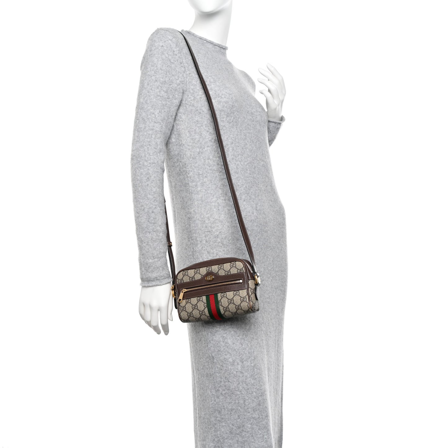 GG Supreme Monogram Web Mini Ophidia Shoulder Bag Brown