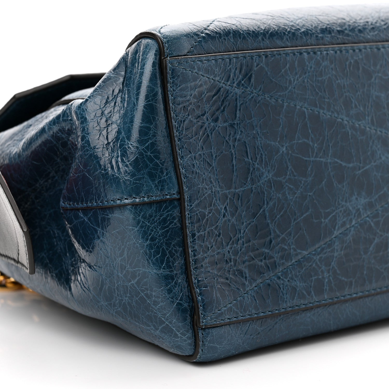 Givenchy Creased Patent Calfskin Medium ID Flap Oil Blue 8 of 9