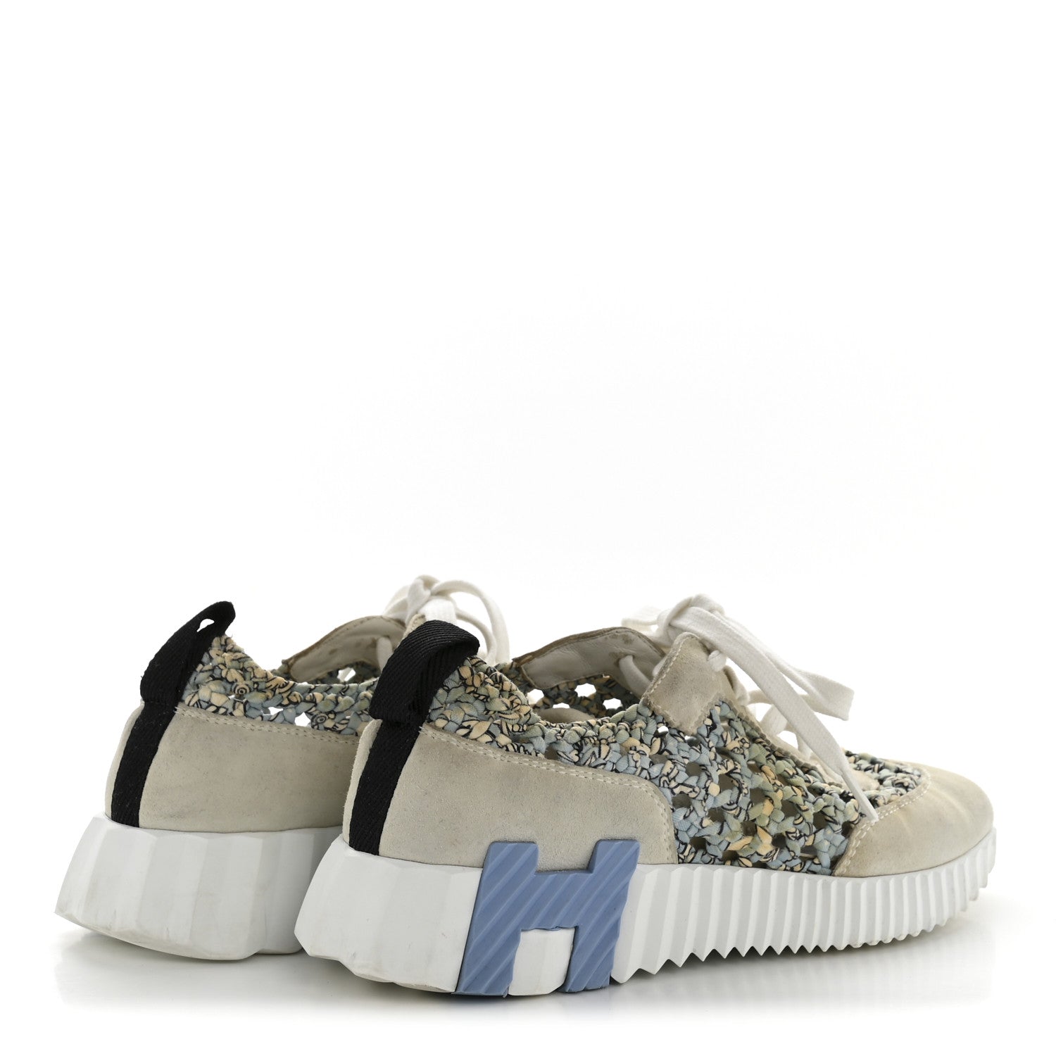 Hermes Braided Silk Suede Sneakers 35 Bleu Clair White 5 of 12