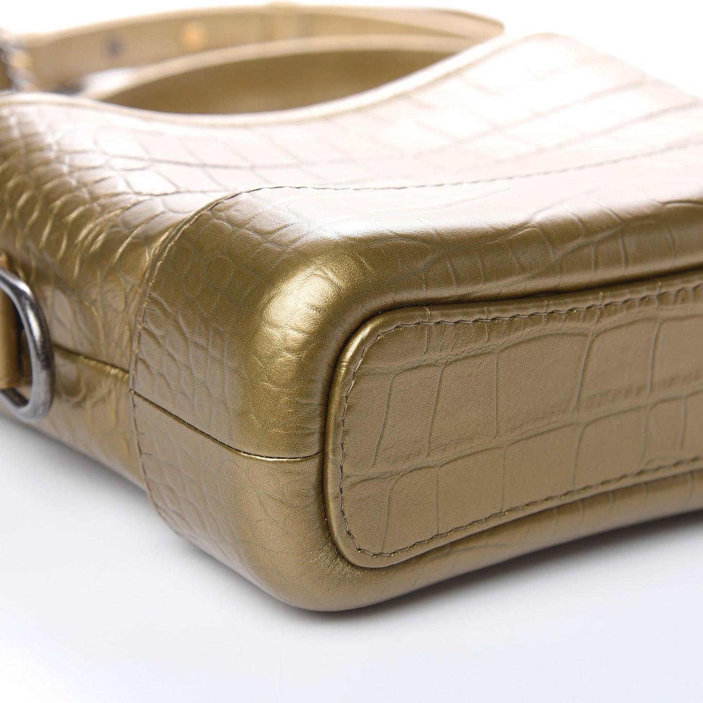 Metallic Calfskin Crocodile Embossed Cocodile Small Gabrielle Hobo Gold