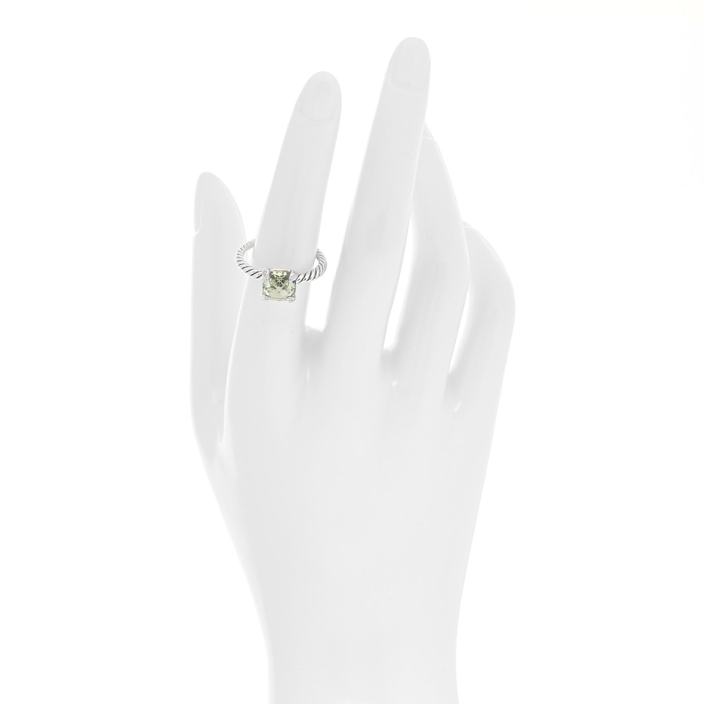 Sterling Silver Diamond Prasiolite 8mm Chatelaine Ring 54 6.75