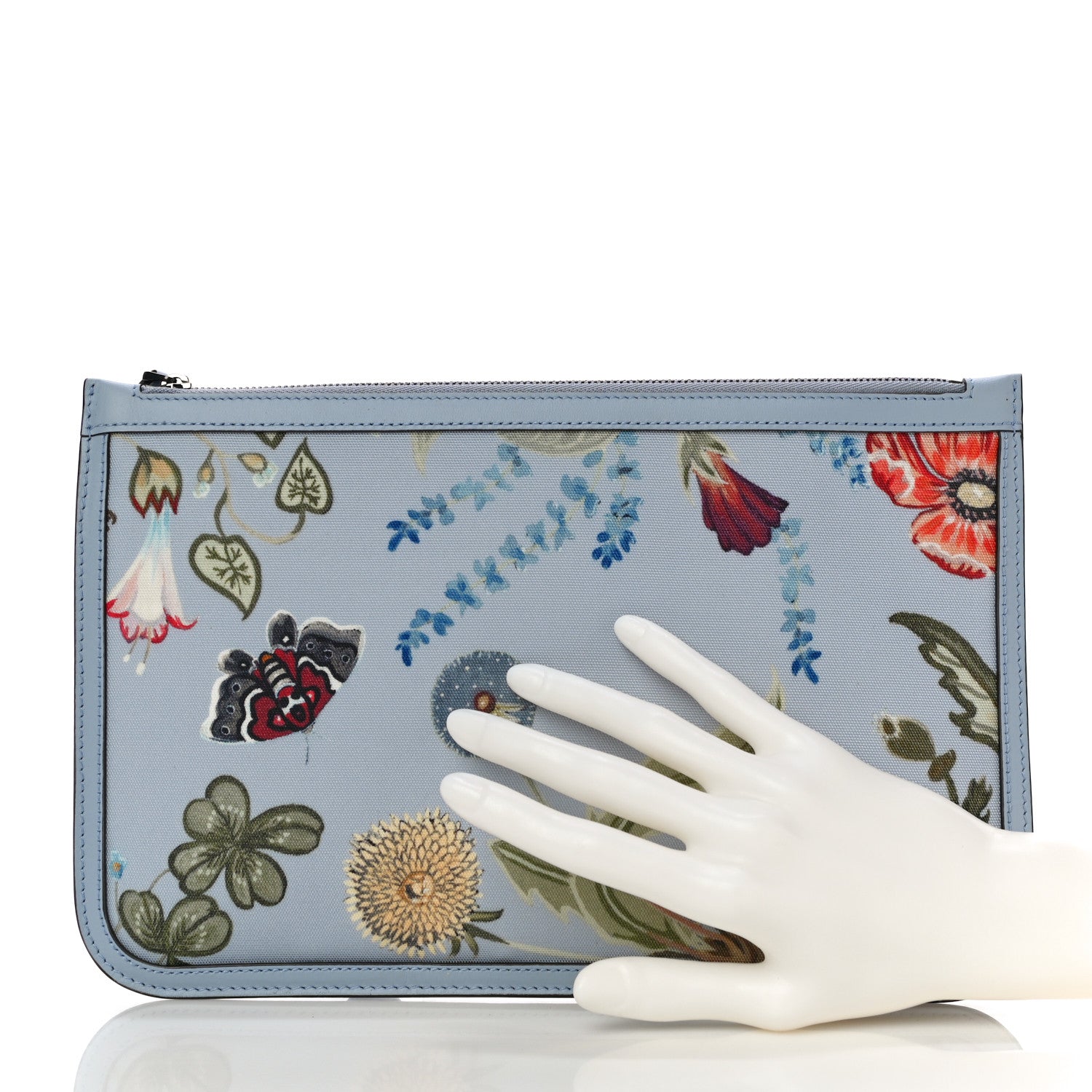 Gucci Canvas Flora Knight Zip Pouch Dusty Blue 2 of 10