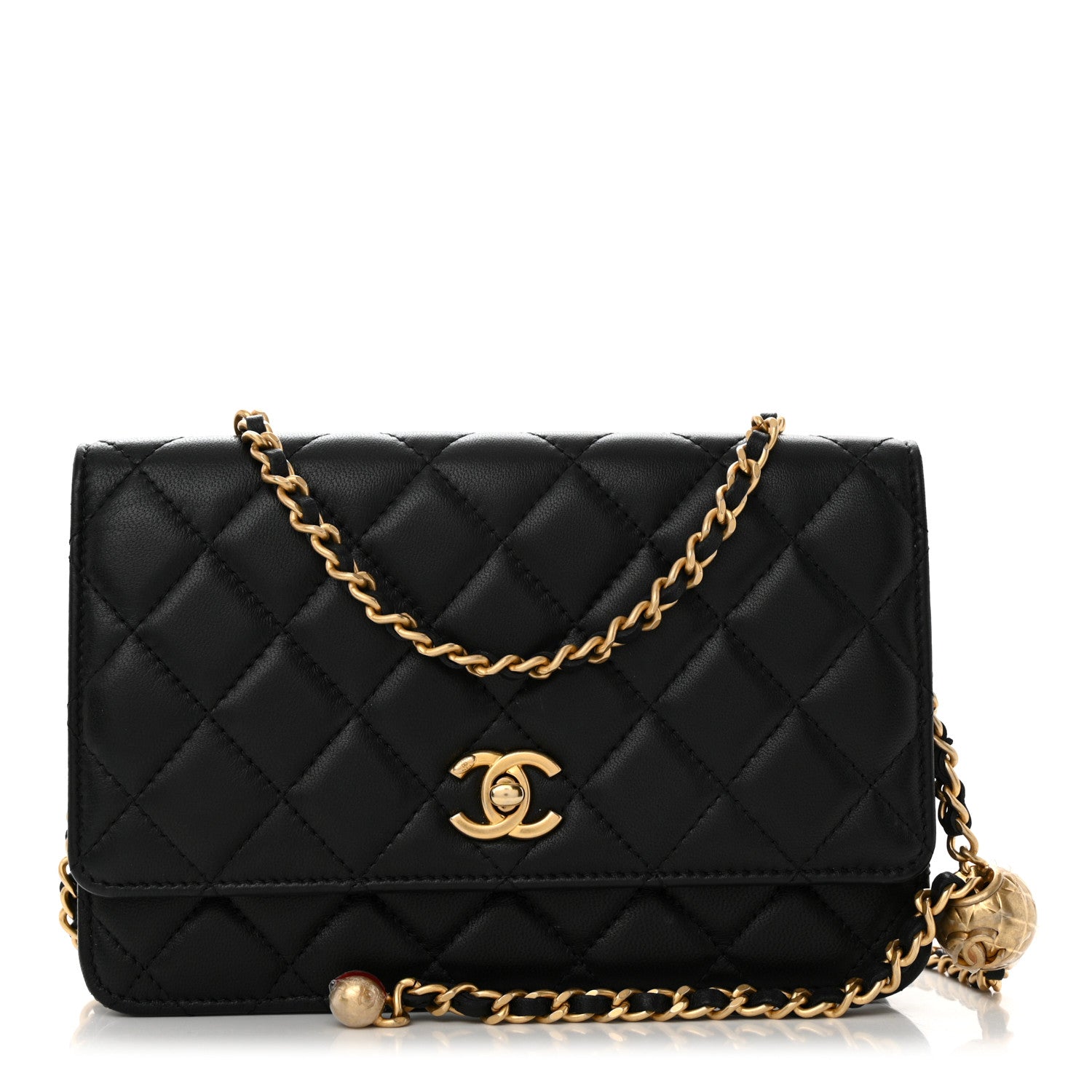 Chanel Lambskin Quilted CC Pearl Crush Wallet on Chain WOC Black 1 of 11