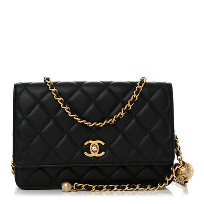 Chanel Lambskin Quilted CC Pearl Crush Wallet on Chain WOC Black 1 of 11