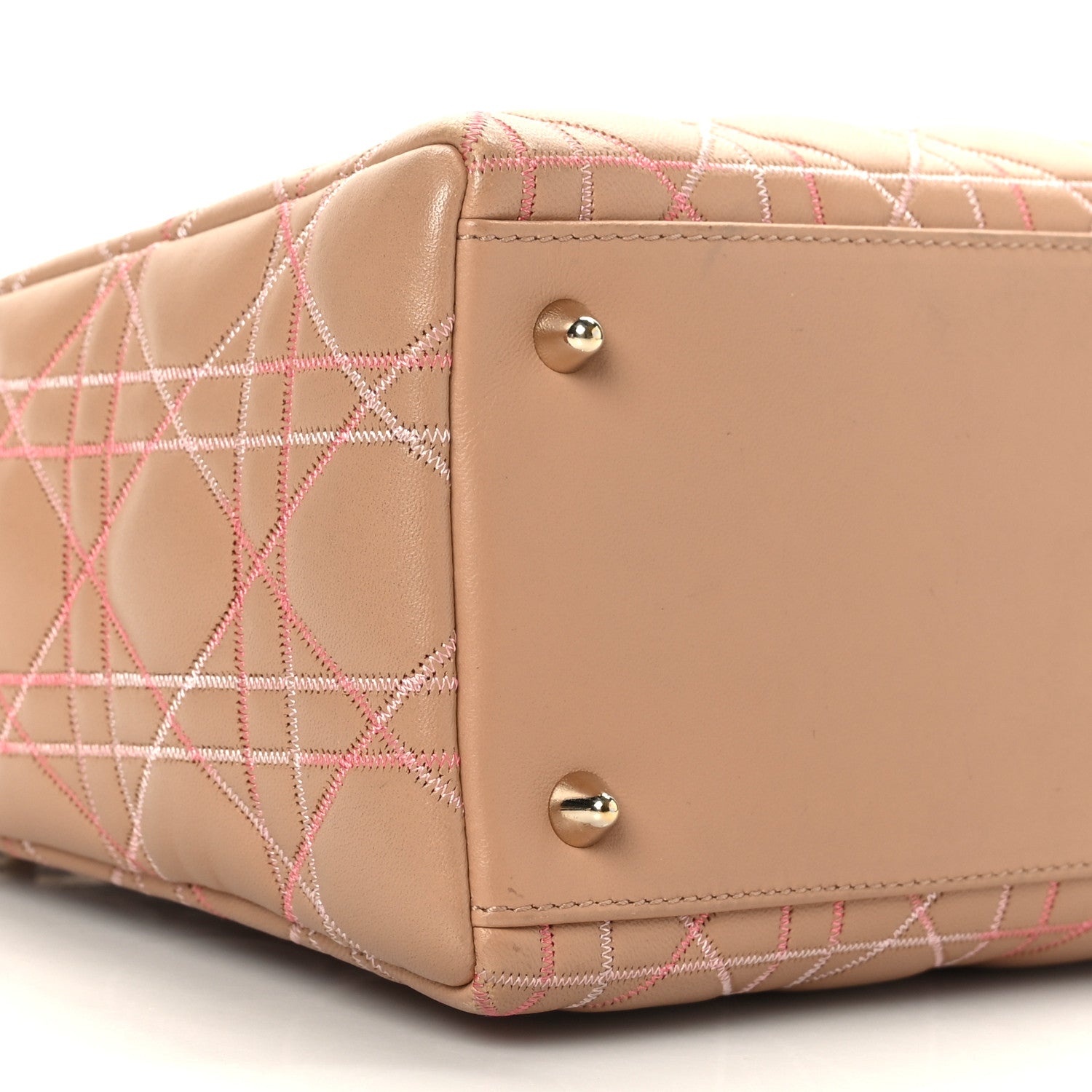 Christian Dior Lambskin Cannage Contrast Stitch Medium Lady Dior Beige 7 of 8