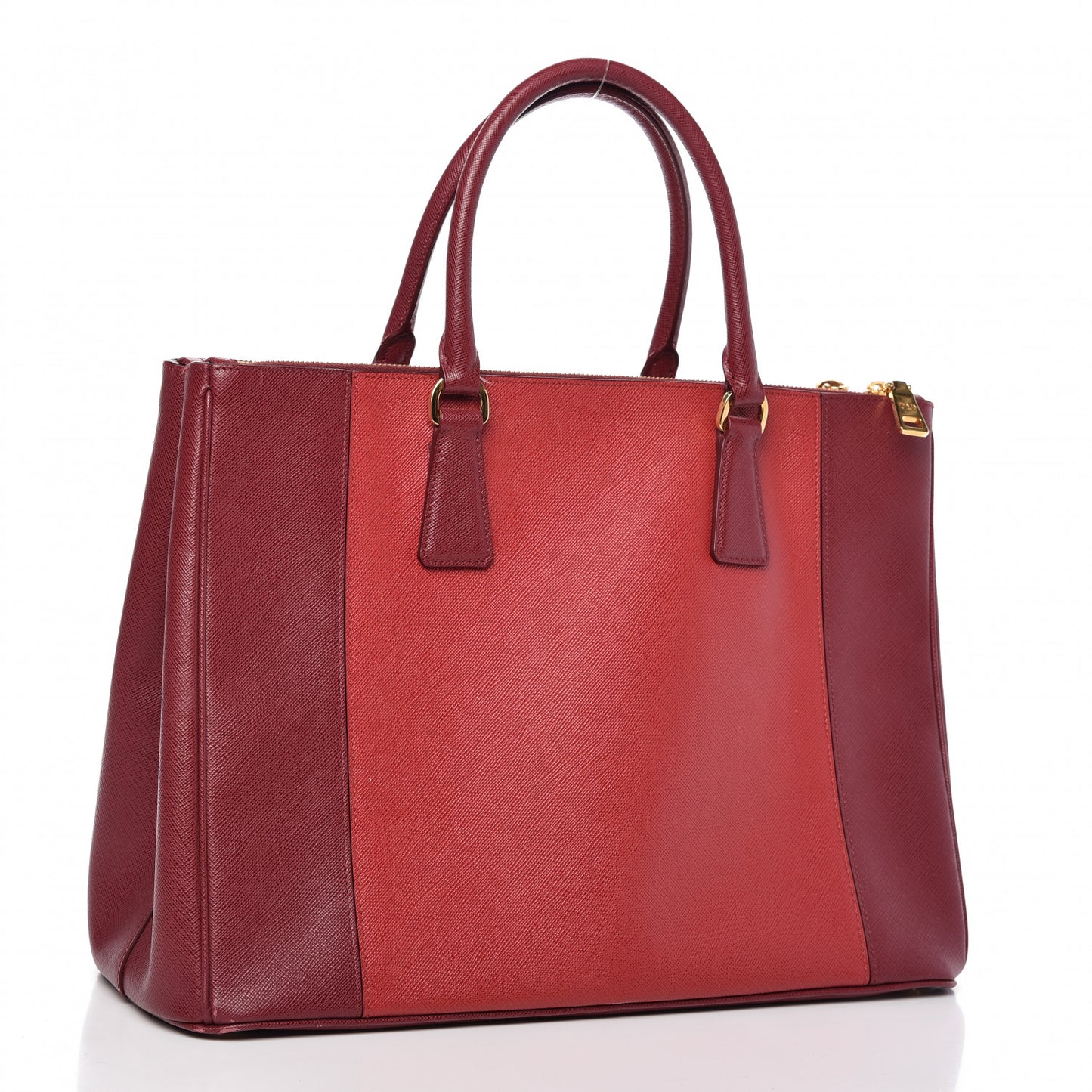 Saffiano Bi-Color Large Galleria Double Zip Tote Cerise Fuoco