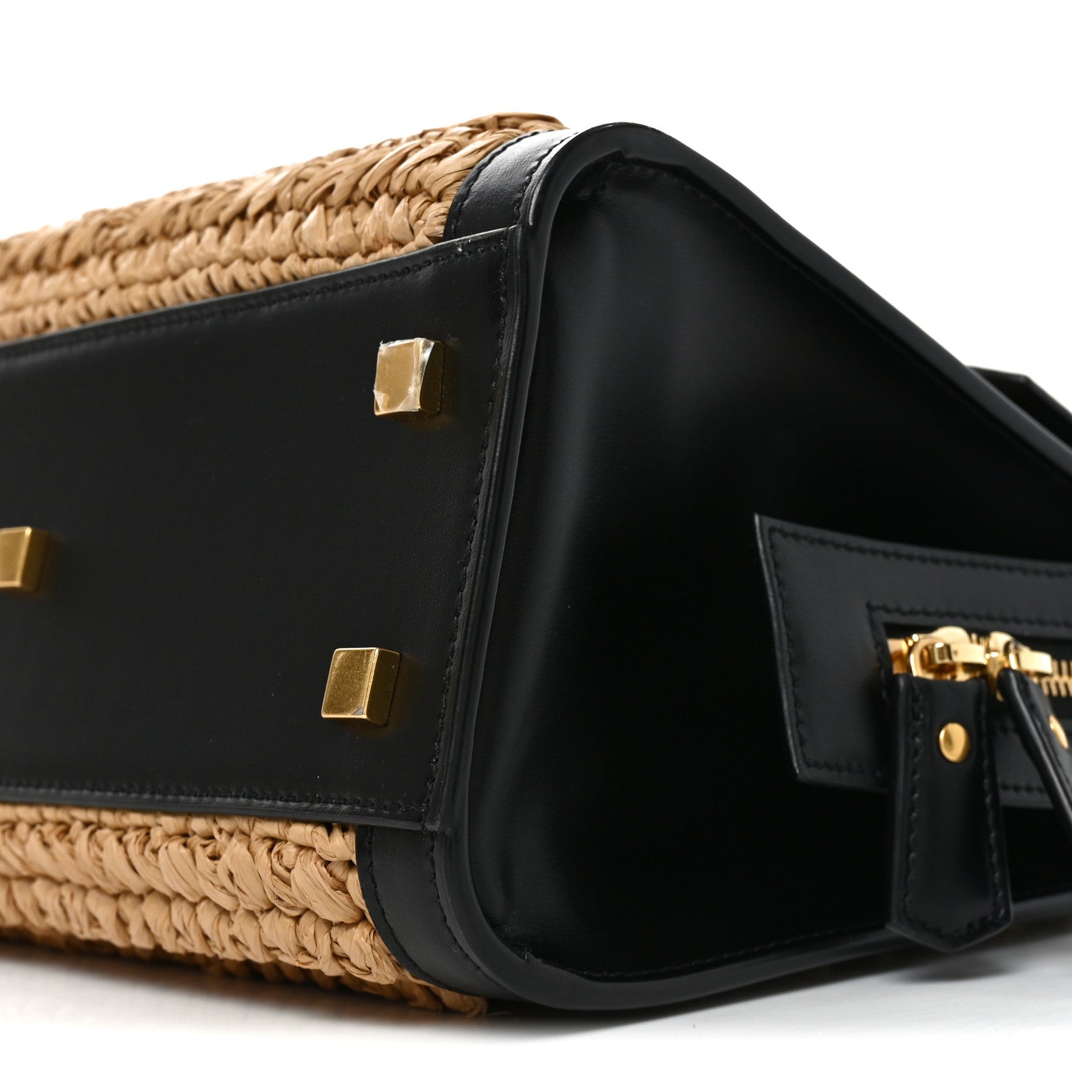 Saint Laurent Raffia Calfskin Small Uptown Tote Black Natural 10 of 10