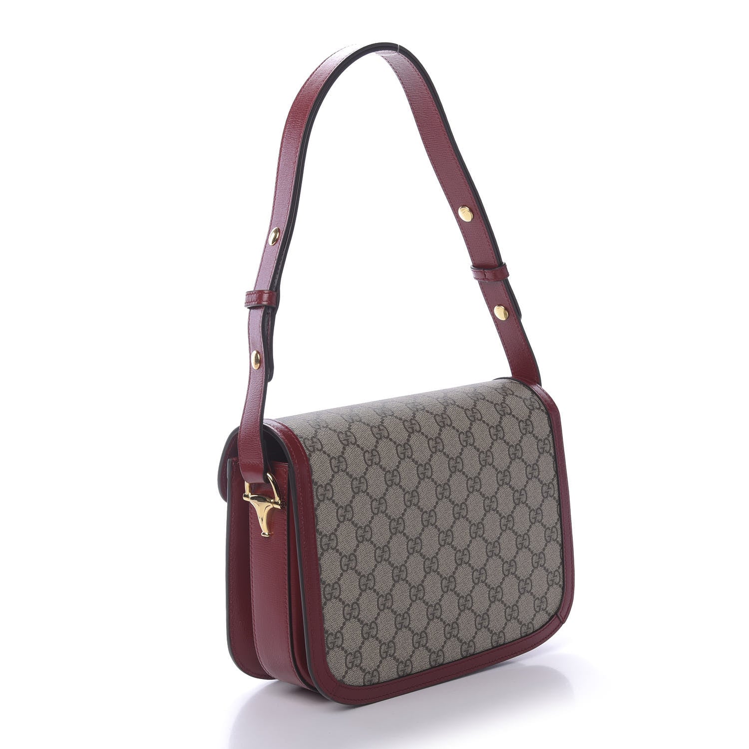 Gucci GG Supreme Monogram Azalea Calfskin Horsebit 1955 Shoulder Bag Beige Ebony New Cherry Red 2 of 9