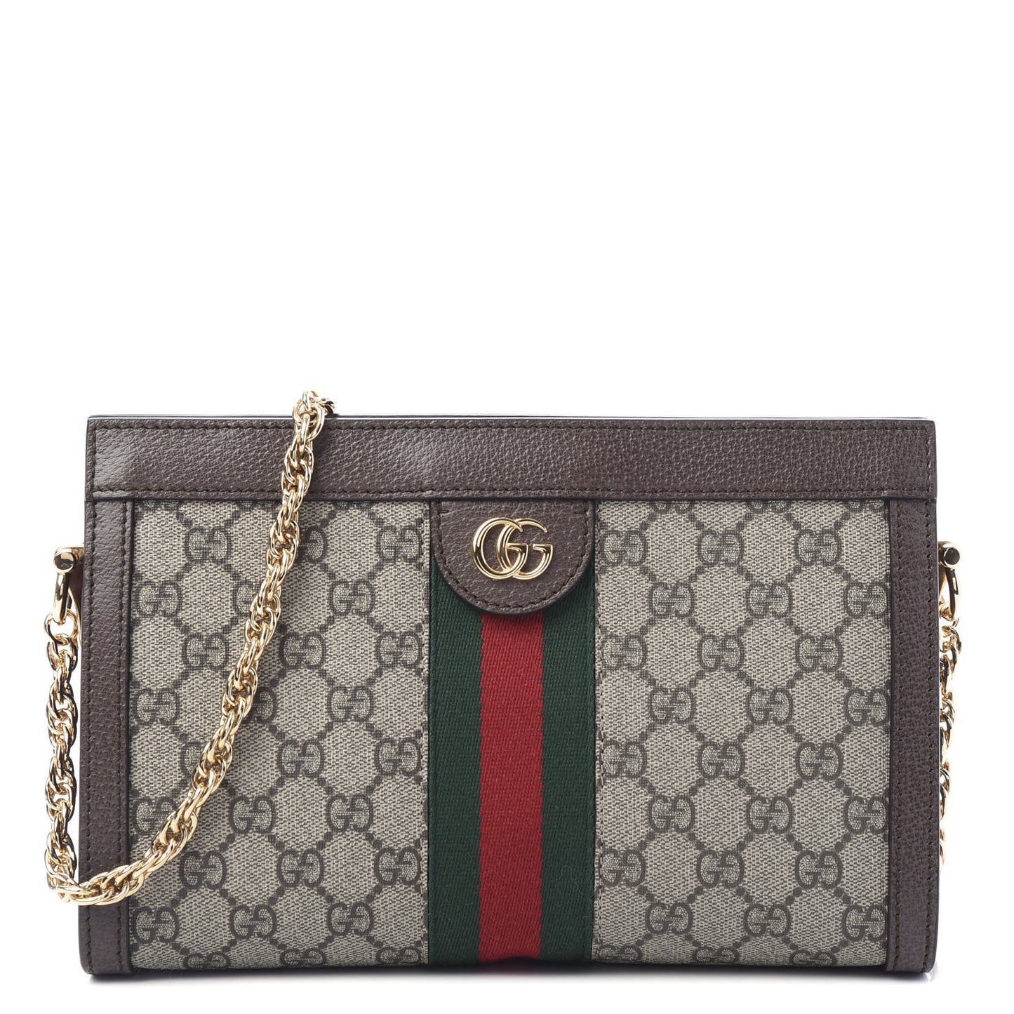 GG Supreme Monogram Web Small Ophidia Chain Shoulder Bag Brown