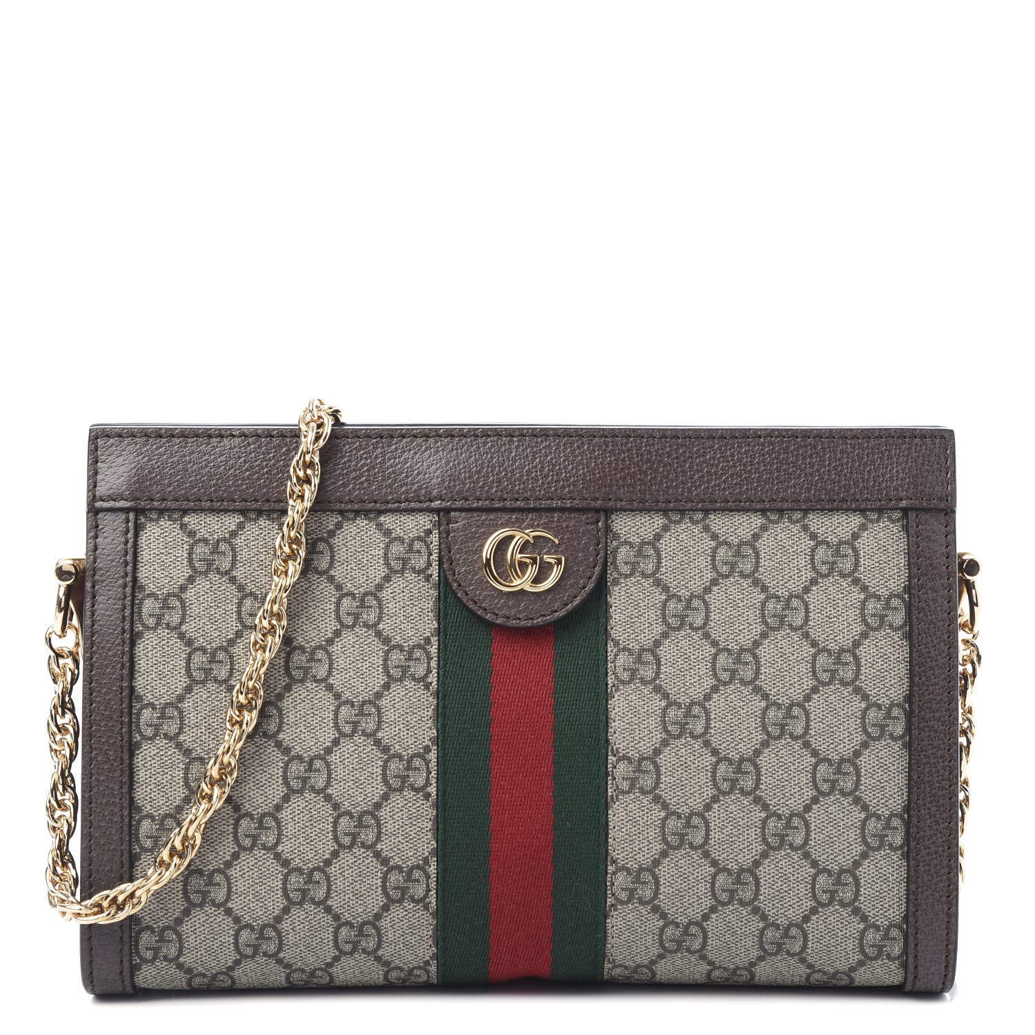 Gucci GG Supreme Monogram Web Small Ophidia Chain Shoulder Bag Brown 1 of 11