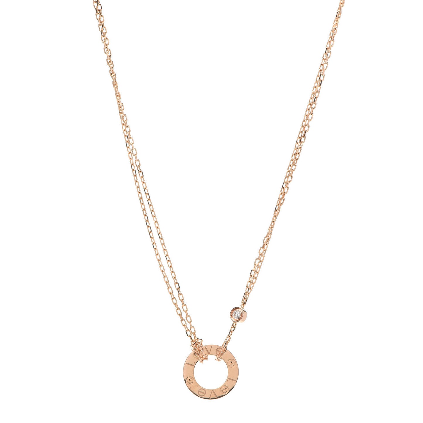 18K Pink Gold 2 Diamond LOVE Necklace