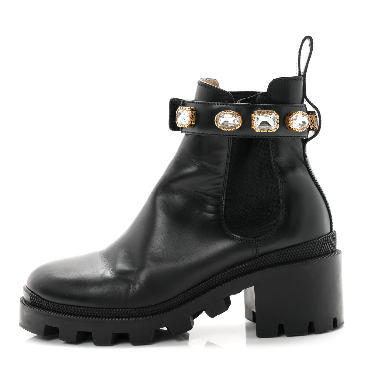 Calfskin Crystal GG Trip Chelsea Ankle Boots 36.5 Black