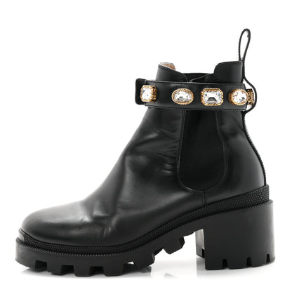 Gucci Calfskin Crystal GG Trip Chelsea Ankle Boots 36.5 Black 1 of 10
