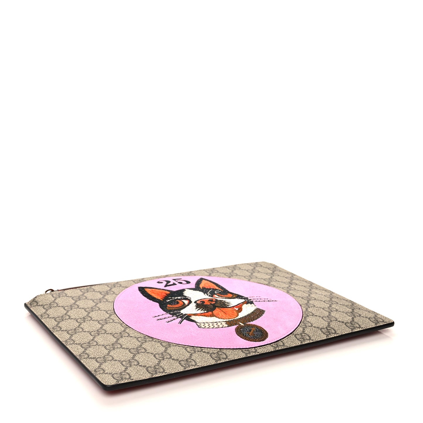 GG Supreme Monogram Bosco Patch Zip Pouch Beige Malva Hibiscus Red