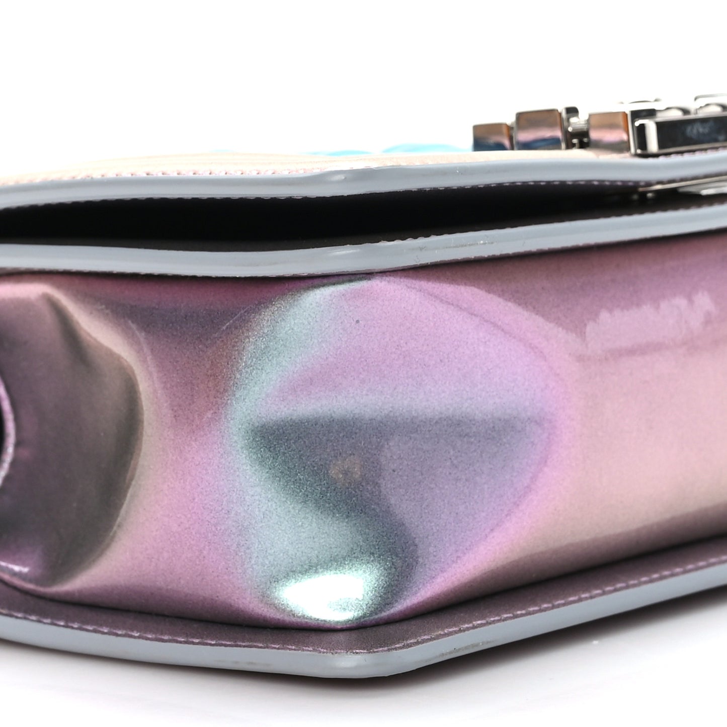 Iridescent Patent Calfskin PVC Quilted Small Boy Flap Light Purple
